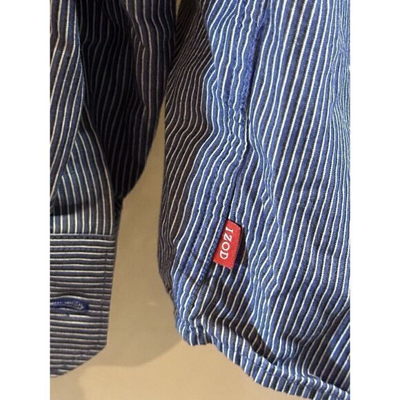 IZOD Navy Stripe Button Down Shirt Men's Large Slim Fit 100% Cotton - Picture 4 of 6